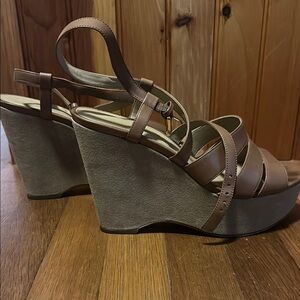Michael Kors Brown Leather Wedge Sandals